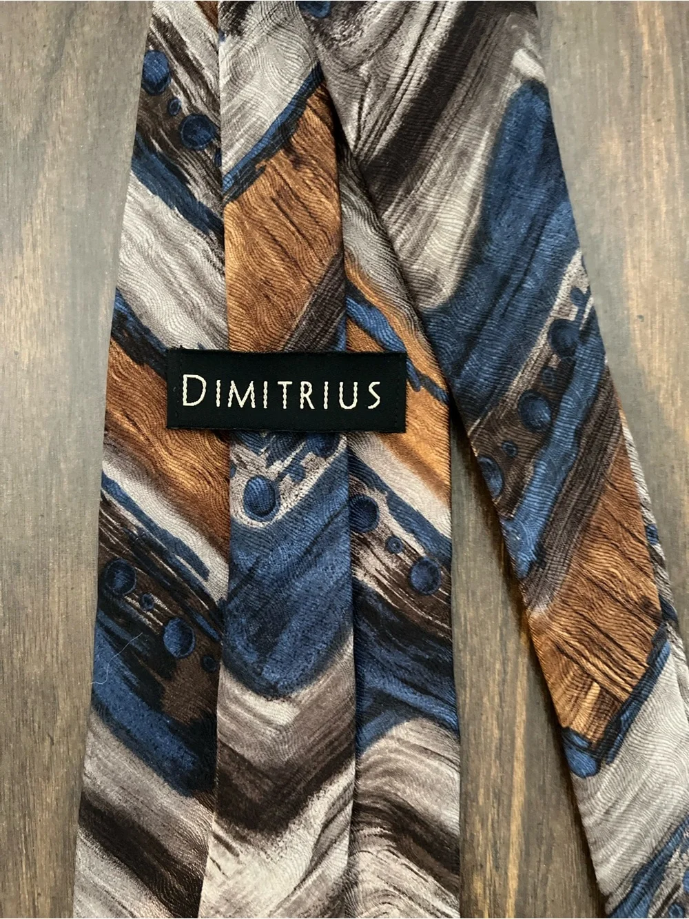 Vintage 1980-90s 100% Silk Men's Tie Abstract Paint Blue Green Brown USA Hipster